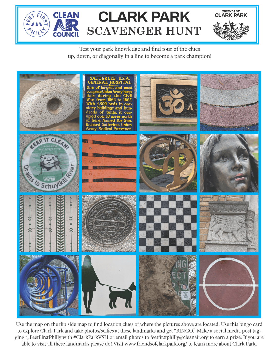 clark park scavenger hunt bingo card