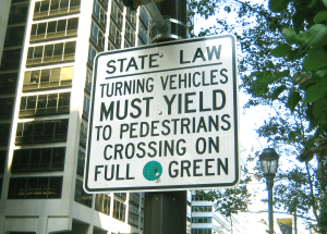 State Law: Turning Vehicles must Yield to Pedestrians