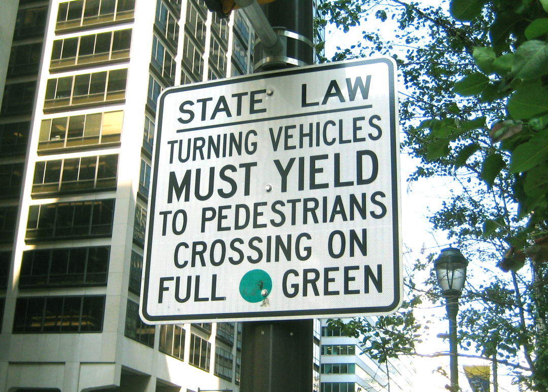 State Law: Turning Vehicles must Yield to Pedestrians