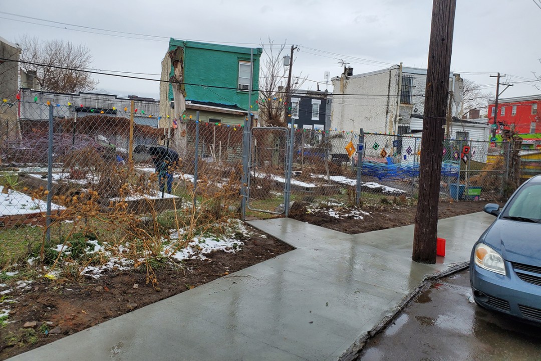 New sidewalk in Kensington funded by Feet First Philly Pedestrian Enhancement Mini-Grant